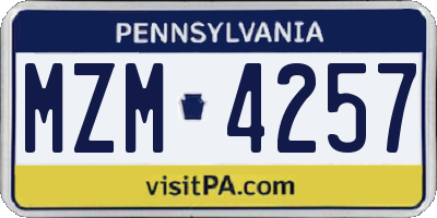 PA license plate MZM4257