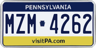 PA license plate MZM4262