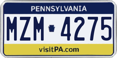 PA license plate MZM4275