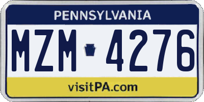 PA license plate MZM4276