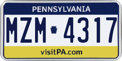 PA license plate MZM4317