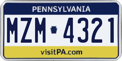 PA license plate MZM4321