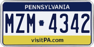 PA license plate MZM4342