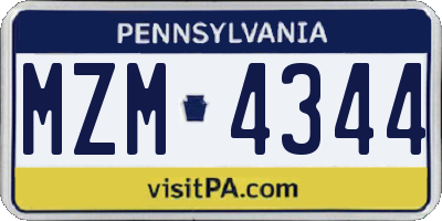 PA license plate MZM4344