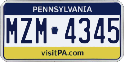 PA license plate MZM4345