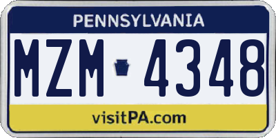 PA license plate MZM4348