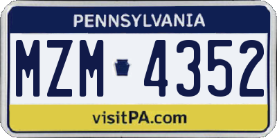 PA license plate MZM4352