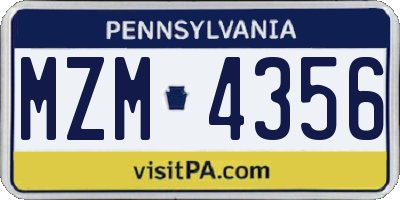PA license plate MZM4356