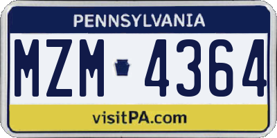 PA license plate MZM4364