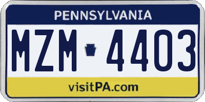 PA license plate MZM4403