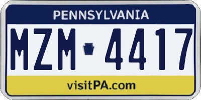 PA license plate MZM4417