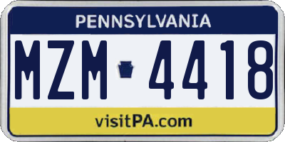 PA license plate MZM4418