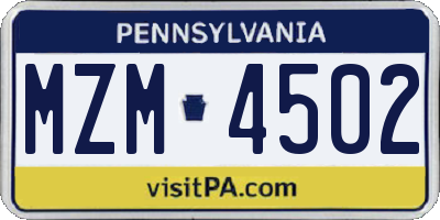 PA license plate MZM4502
