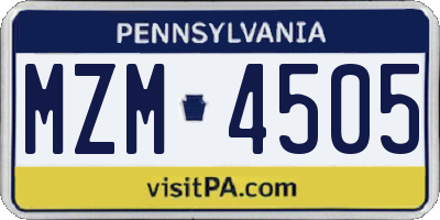 PA license plate MZM4505