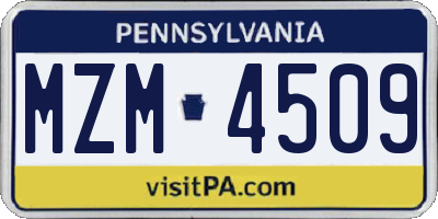 PA license plate MZM4509