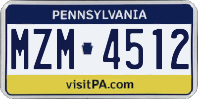 PA license plate MZM4512