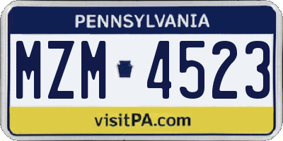 PA license plate MZM4523