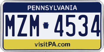 PA license plate MZM4534