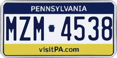 PA license plate MZM4538