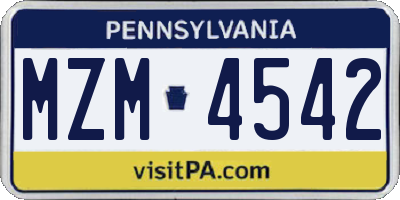 PA license plate MZM4542