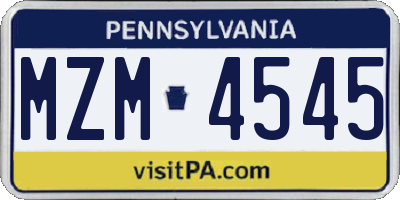 PA license plate MZM4545