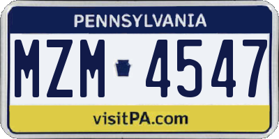 PA license plate MZM4547