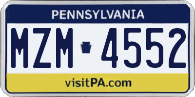 PA license plate MZM4552