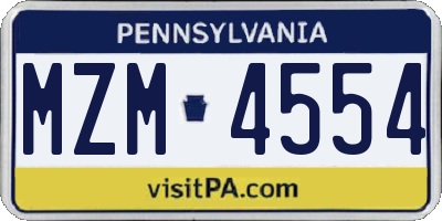 PA license plate MZM4554