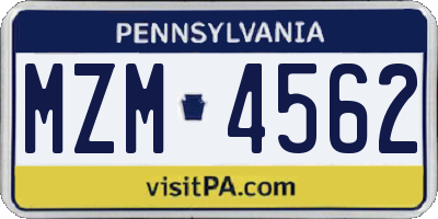PA license plate MZM4562