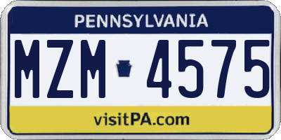 PA license plate MZM4575