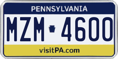 PA license plate MZM4600