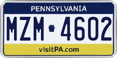 PA license plate MZM4602