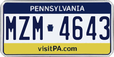 PA license plate MZM4643
