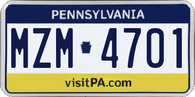 PA license plate MZM4701