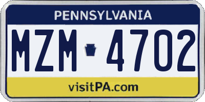 PA license plate MZM4702