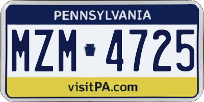 PA license plate MZM4725