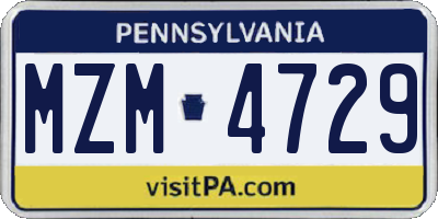 PA license plate MZM4729