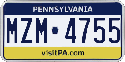 PA license plate MZM4755