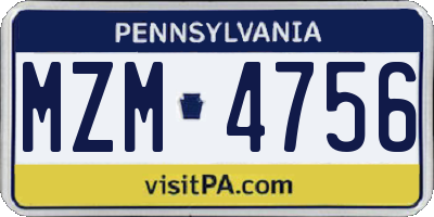 PA license plate MZM4756