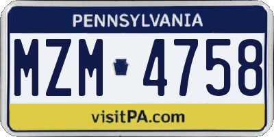 PA license plate MZM4758