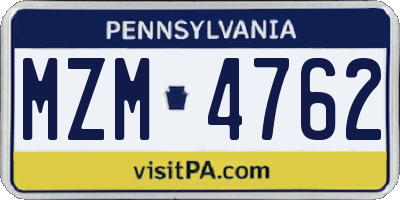 PA license plate MZM4762