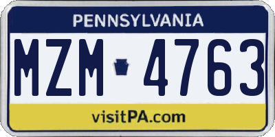 PA license plate MZM4763