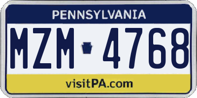 PA license plate MZM4768