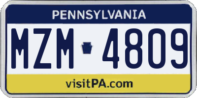 PA license plate MZM4809