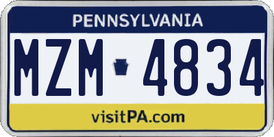 PA license plate MZM4834