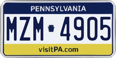 PA license plate MZM4905