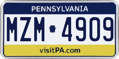 PA license plate MZM4909