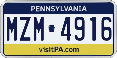 PA license plate MZM4916