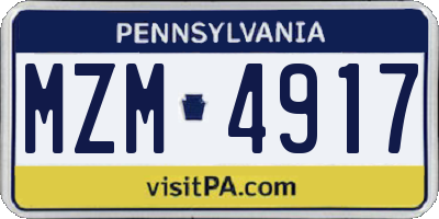PA license plate MZM4917
