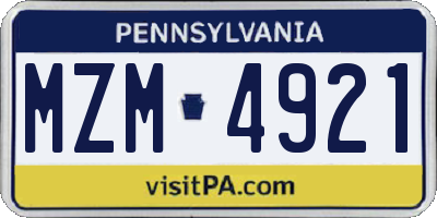 PA license plate MZM4921